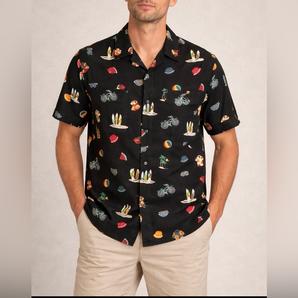 Reverse Threads M NWT Black Tropical Surf Print Button Up Shirt